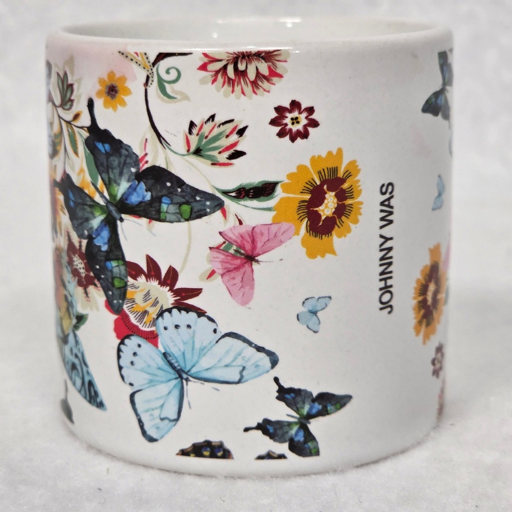 Johnny‎ Was Candle White Butterfly Floral Ceramic Jar Scented Decor 90's sSyle